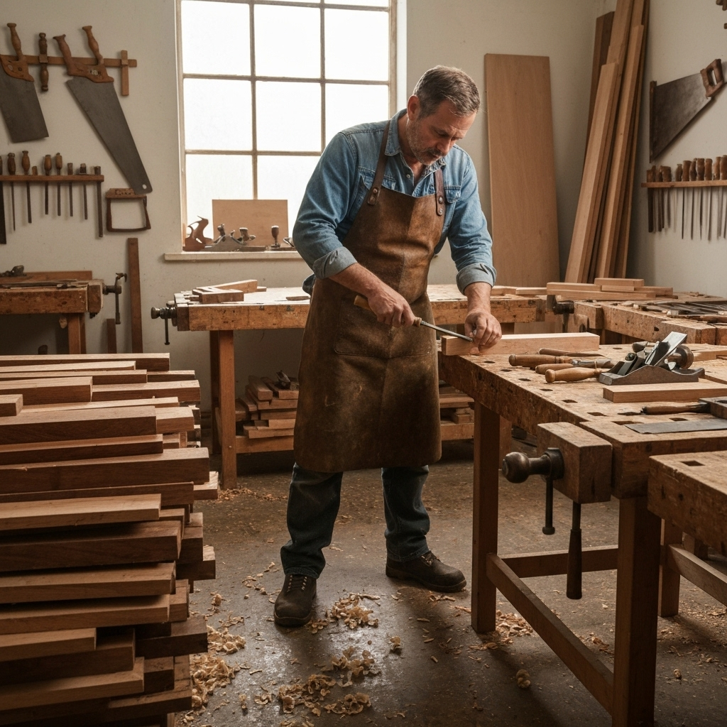 Professional woodworker in workshop